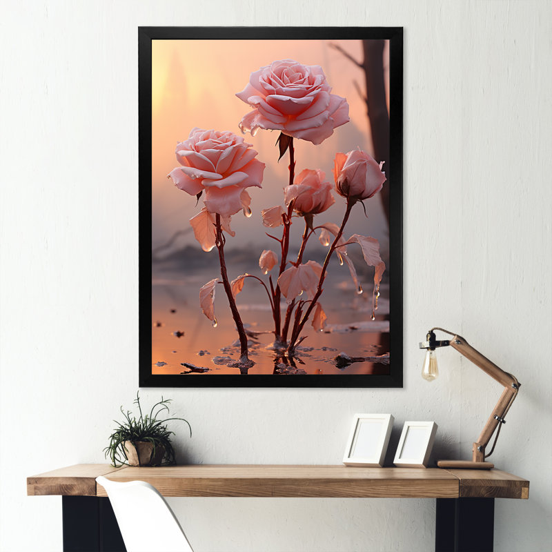 Resilliant Roses Sunlight sur impression sur toile, H 20 po x l 12 po x P 1 po, Cadre simple noir