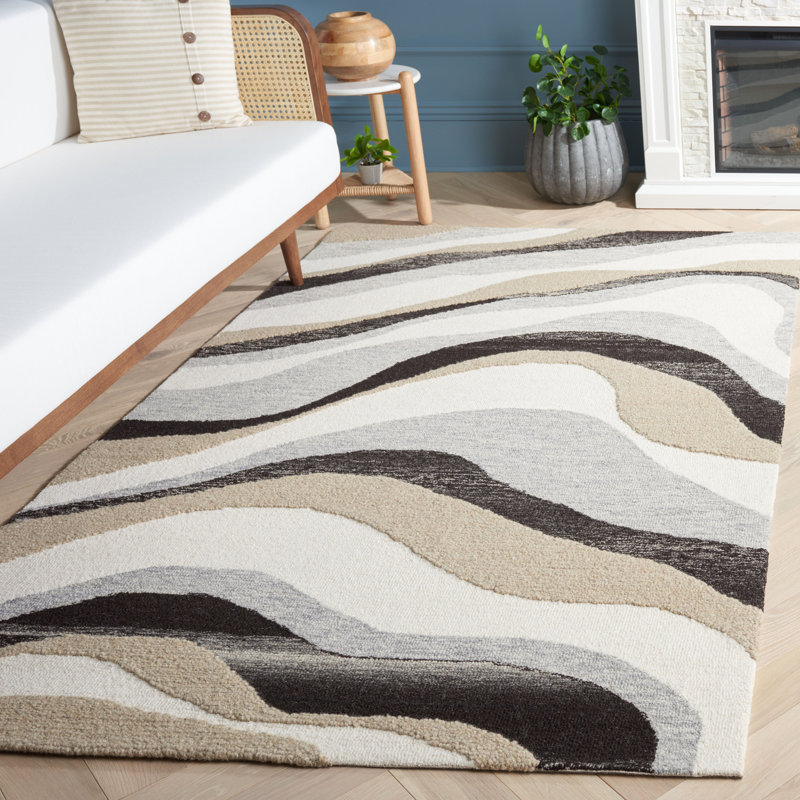 Joshwa Hand Tufted Wool/Cotton Abstract Rug in Gray/Ivory, Rectangle 5' x 8'