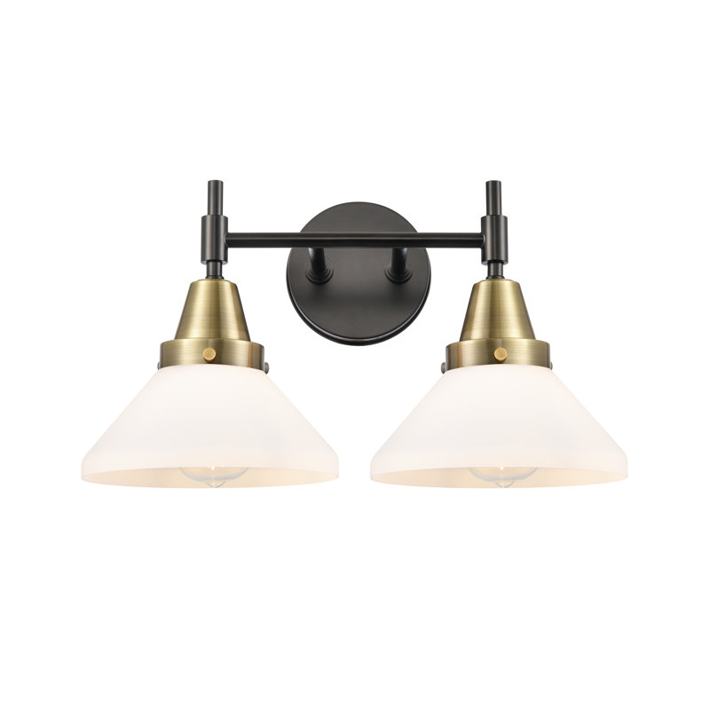 Éclairage de salle de bain à intensité variable 2 lumières Amede, Blanc mat, Noir / laiton antique, Pas d'ampoule