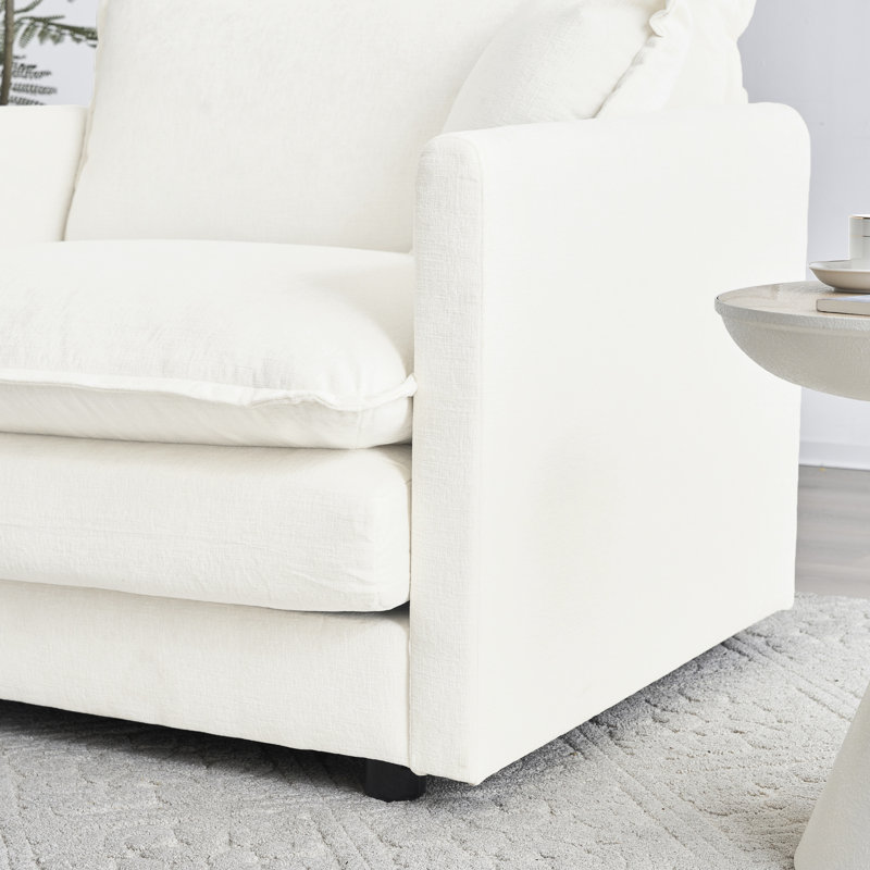 Salon modulaire en forme de U, canapé modulaire 5 places avec assise haute en chenille blanche