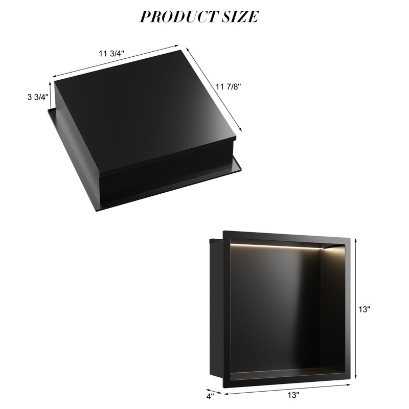 Niche de douche murale en acier inoxydable 13 "X 13" avec lumière DEL COB, Stainless Steel