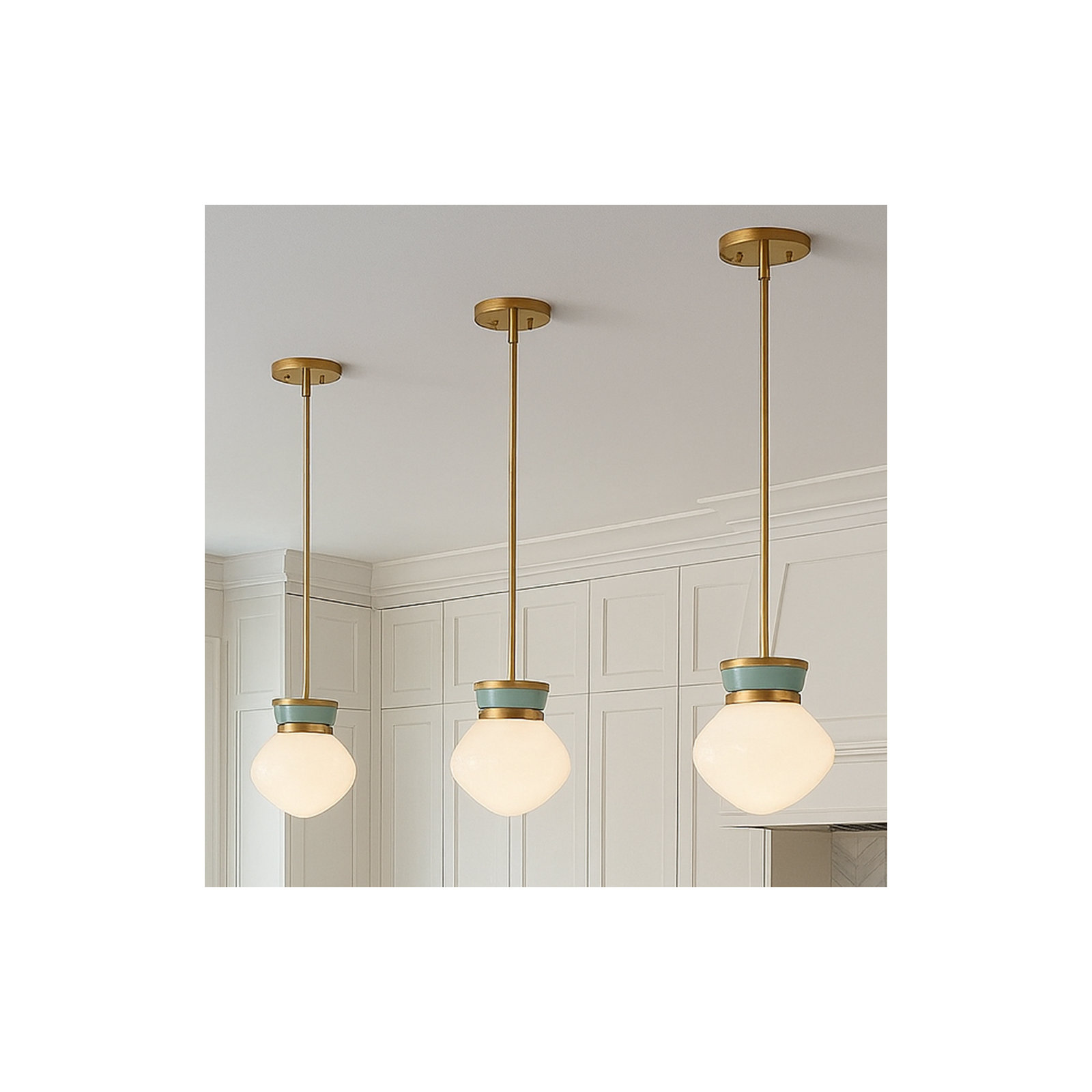Single Light Steel Dimmable Pendant, Gold/Blue