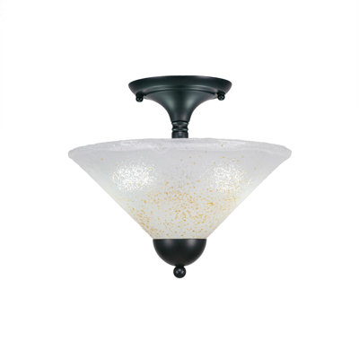 Semi-Flush 2 Bulbs Shown In Matte Black Finish With 12" Gold Ice Glass