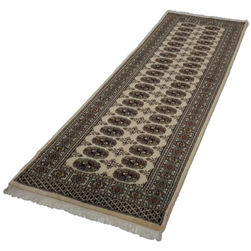 Tapis noir / beige en laine / coton oriental fait à la main 2 pi 7 po x 8 pi