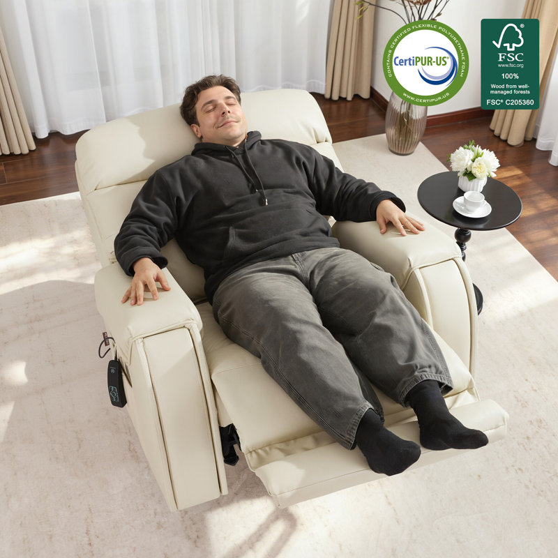 27" Seat Width Zero Gravity Power Recliner Chair with Vibration Massage and Heat, Adjustable Headrest, Cream White