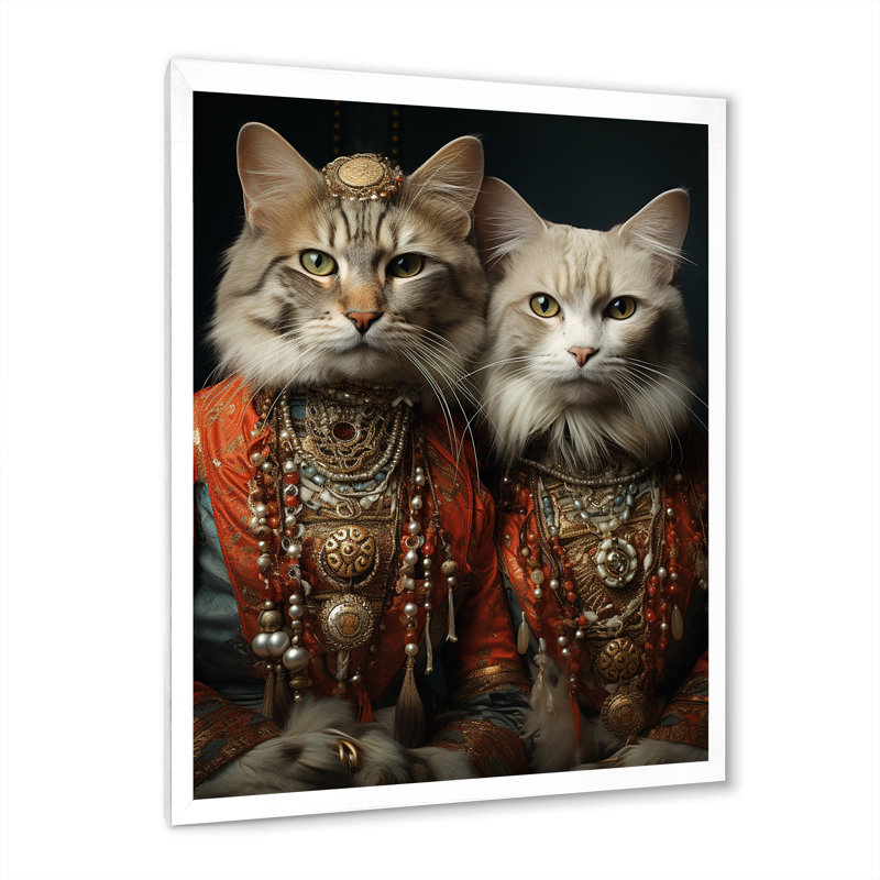 «Graces Cat In Retro Indian Attire I», reproduction sur toile, H 20 po x l 12 po x P 1 po, Cadre simple blanc