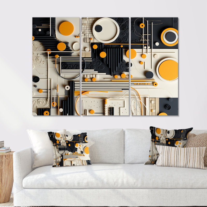 «Sweet Simplicity Collage», ensemble de salon géométrique mural, Toile tendue, H 28 po x l 36 po x P 1 po