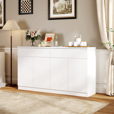 Buffet à 2 tiroirs et 4 portes, fini blanc