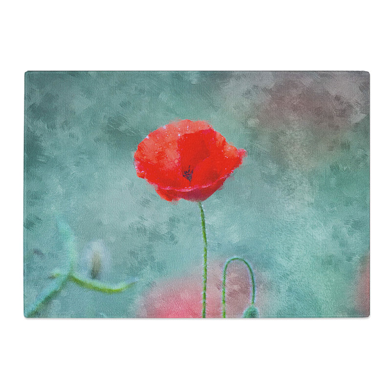 A Lone Poppy Flower Painting Chopping Board, 0.4cm H x 29cm W x 39cm L
