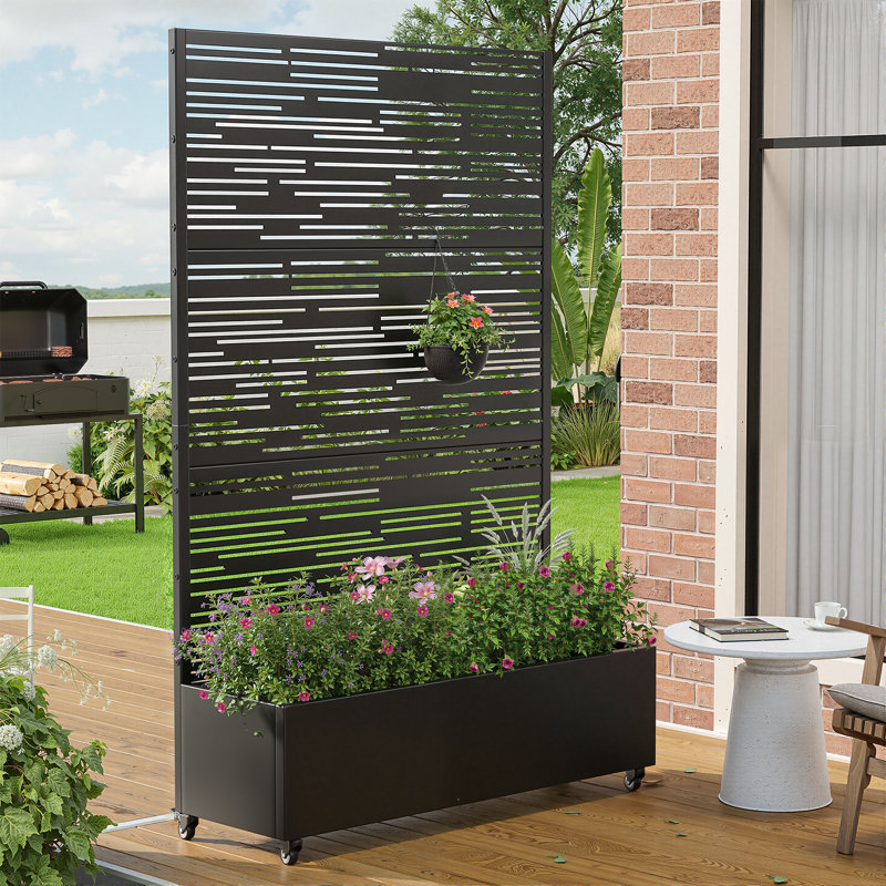 Boîte à fleurs d'extérieur individuelle en métal rectangulaire avec treillis pour plantes grimpantes
