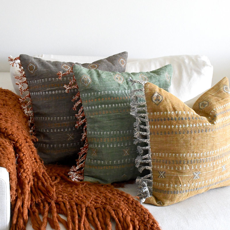   Handwoven Embroidered Pillows, Brown