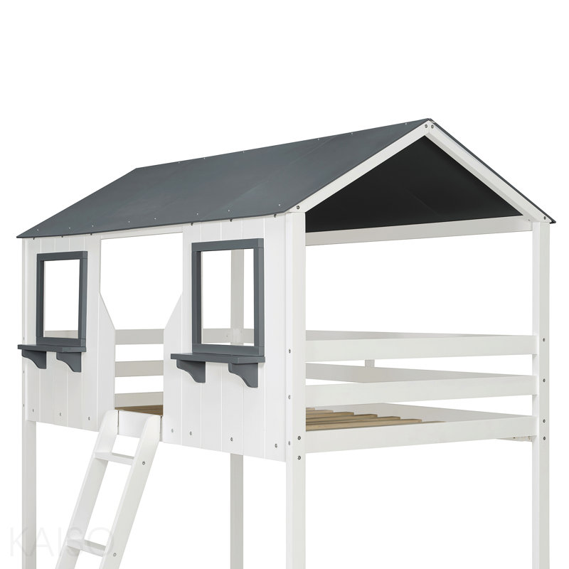 Lit superposé simple au-dessus de simple avec toit de maison de jeu et barrières de sécurité