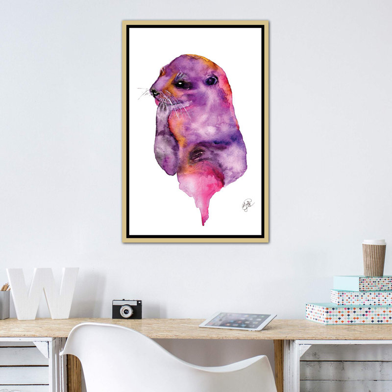 Loutre, art sur toile, Toile encadrée d'or, H 48 po x l 32 po x P 1,5 po