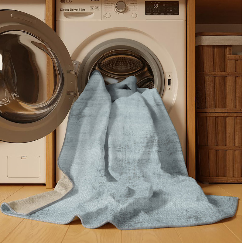 Machine Washable Abstract Grey Area Rug, Rectangle 5' x 8'