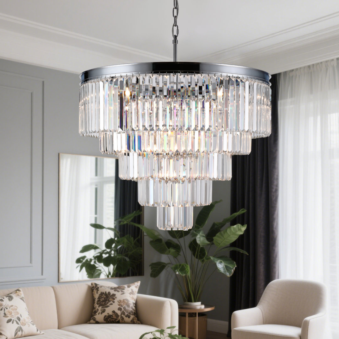 Hallum 12 - Light 31.5“W Dimmable Tiered Modern/Tradtional Chandelier with Crystal Accents for Living Room Laurel Foundry Modern Farmhouse® 