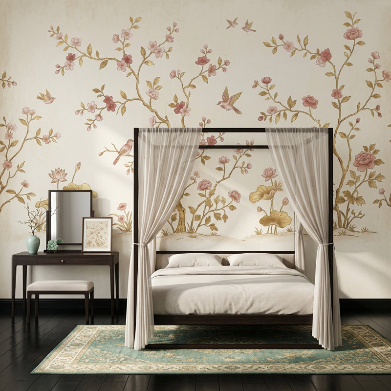 Adhésif mural cerisier en fleurs, 200 po x 120 po, Non tissé