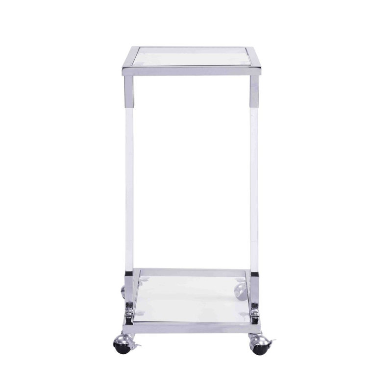 W82153573 Chrome Glass Side Table, Acrylic End Table, Glass Top C Shape Square Table With Metal Base For Living Room, Bedroom, Balcony Home And Office