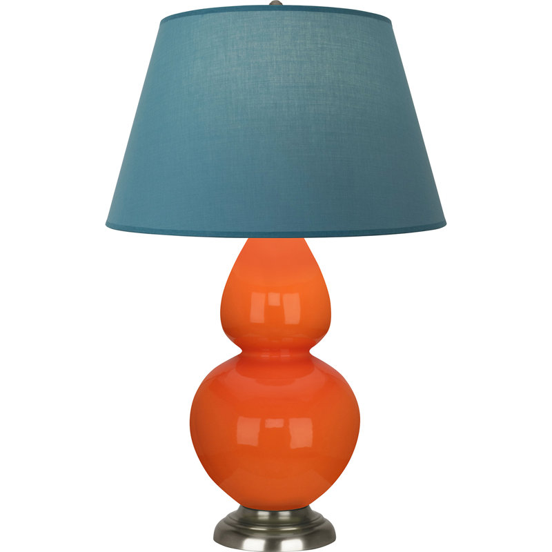 Lampe de table double gourde en céramique, Bleu vif / gris, Citrouille vernie / argent antique, Argent argent