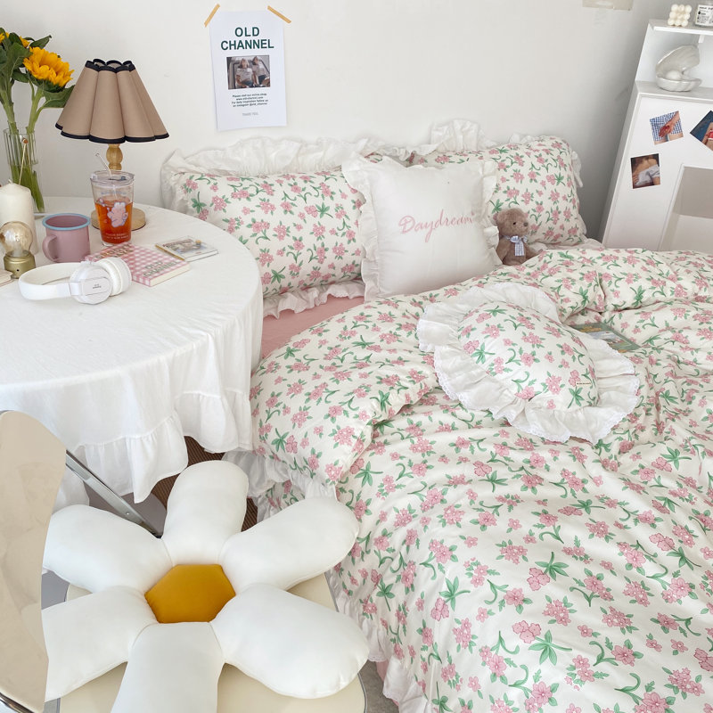 Microfiber Floral Print Comforter Set, Full Comforter + 2 Pillowcases