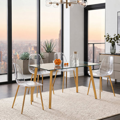 Modern Glam Tempered Glass 5-Piece Rectangular Dining Set