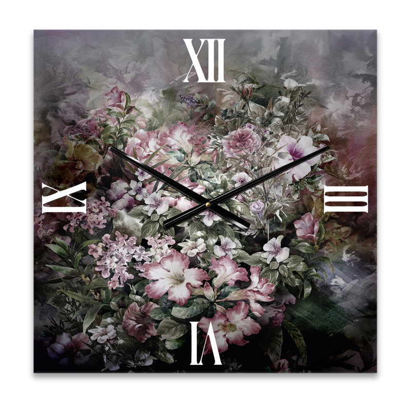 Dessin rétro de fleurs IV - horloge murale rétro, Médium