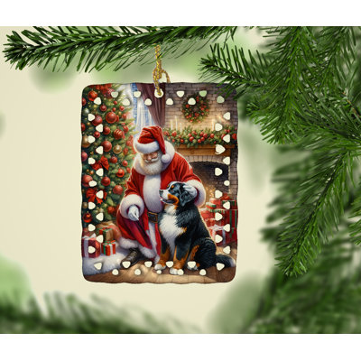 Ornement en porcelaine bouvier bernois et père Noël