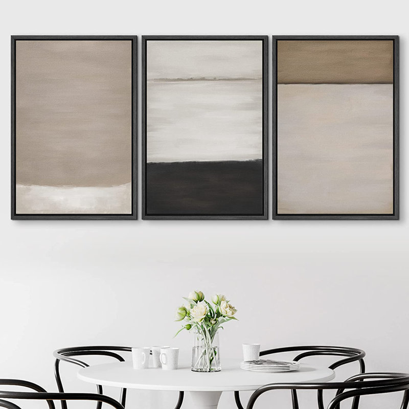 Ensemble de 3 peintures sur toile avec cadre flottant, Noir, H 24 po x l 32 po x P 1,5 po