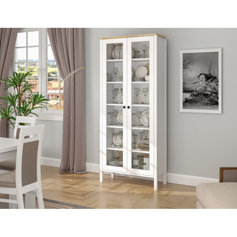Modern Scandinavian Bookshelf, 83 x 76.4 x 13.8 inches | 100% Melamine Coated Particle Board, 0.7-inch Thickness | MDF Profile Legs, Metal Handles, Numerous Shelves, Wall-Mountable, Elegant White Finish