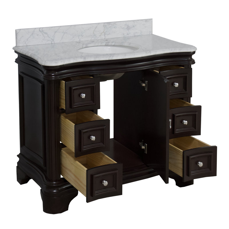 Ensemble de meuble-lavabo simple 42 po avec commode chocolat Amorim et comptoir en marbre de Carrare, Chocolat