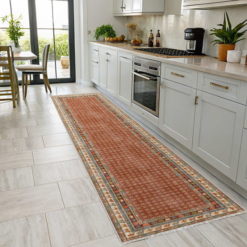 Tapis miniature en chenille de coton rouge pastel Lacasa, Carré 3 pi 4 po