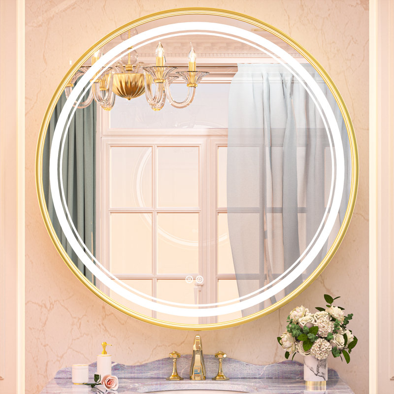 Miroir de salle de bain à DEL, 36 po x 36 po, Or