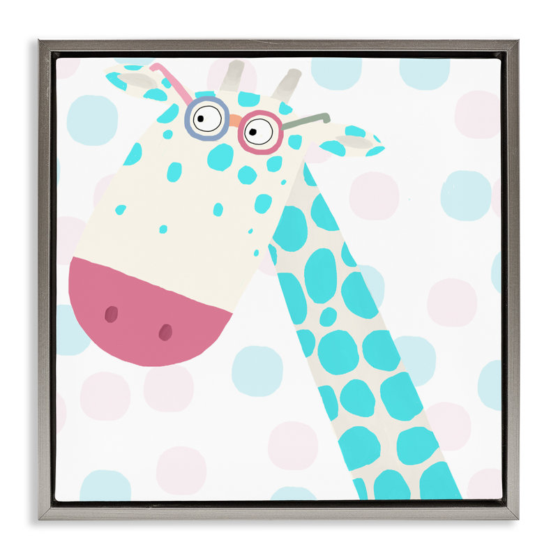 Cadre flottant électrique bleu girafe, design par Carla Daly, H 18 po x l 18 po, Cadre flottant gris lustré