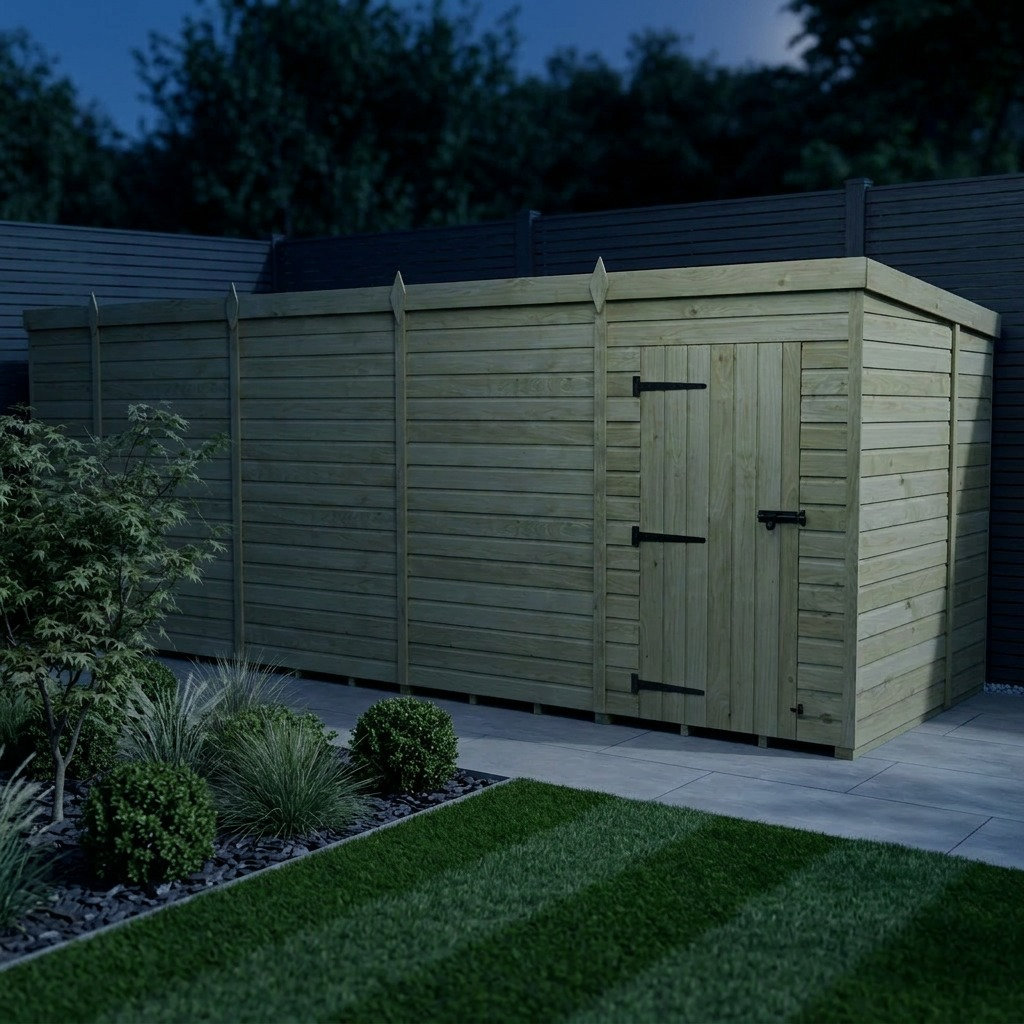 Total Sheds 17ft x 6ft Pent Garden Shed - Single Door - No Windows - Pressure Treated Timber - UK Manufactured