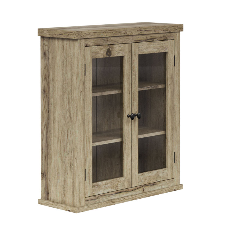 Jairah Removable Two-Door Wall Bathroom Storage Cabinet, Light Oak