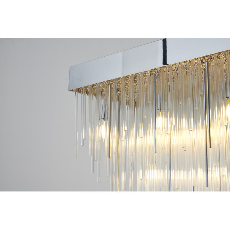 Lustre 14 lumières en chrome avec verre transparent en boucle, Chrome chrome