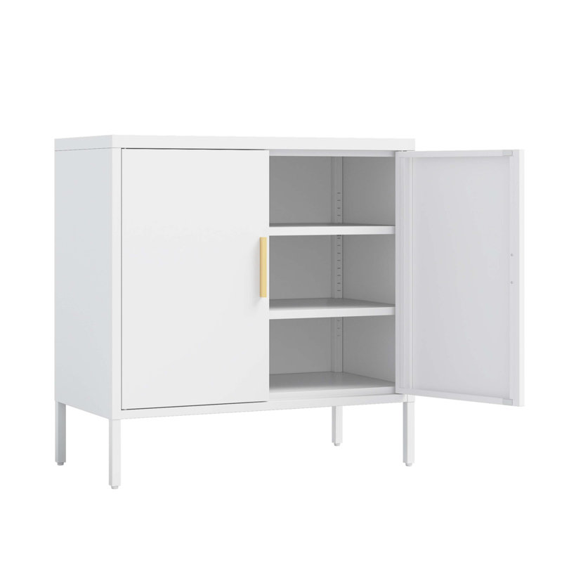 Metal Storage Cabinet With 2 Doors And 2 Adjustable Shelves