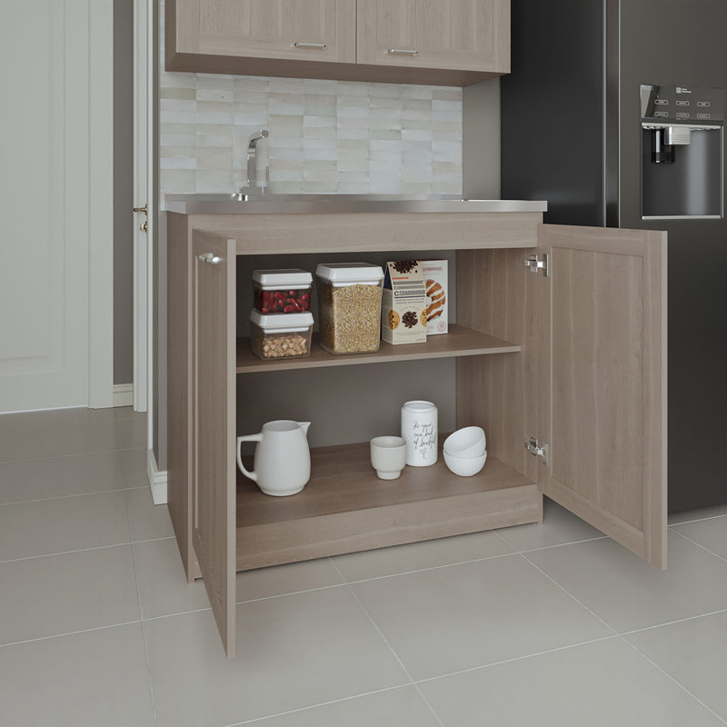 Évier utilitaire H 36 po, 2 portes, 2 tablettes, chêne blanc - Cuisine
