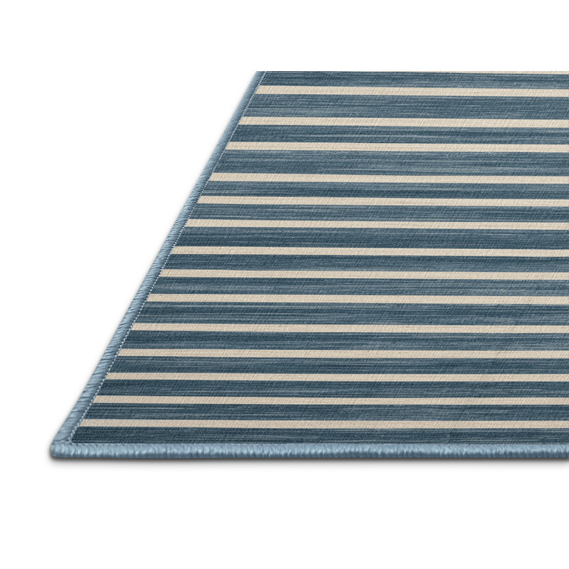 Machine Washable Horizontal Stripes Blue Area Rug, Rectangle 5' x 7'