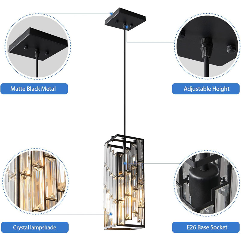 Lustre réglable en cristal noir