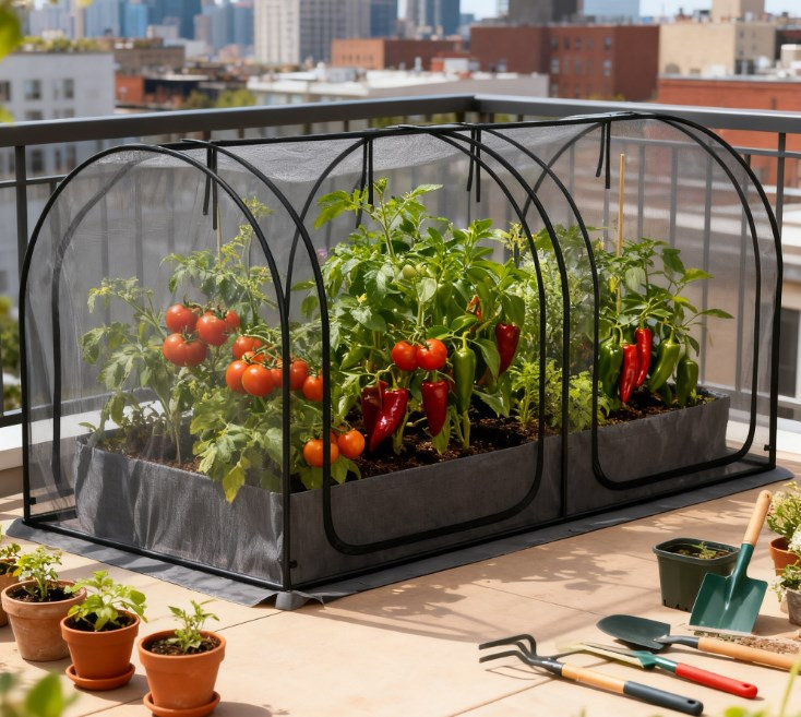 Cage de protection pour plantes avec deux portes à fermeture à glissière et piquets de sol | Idée de cadeau, Noir