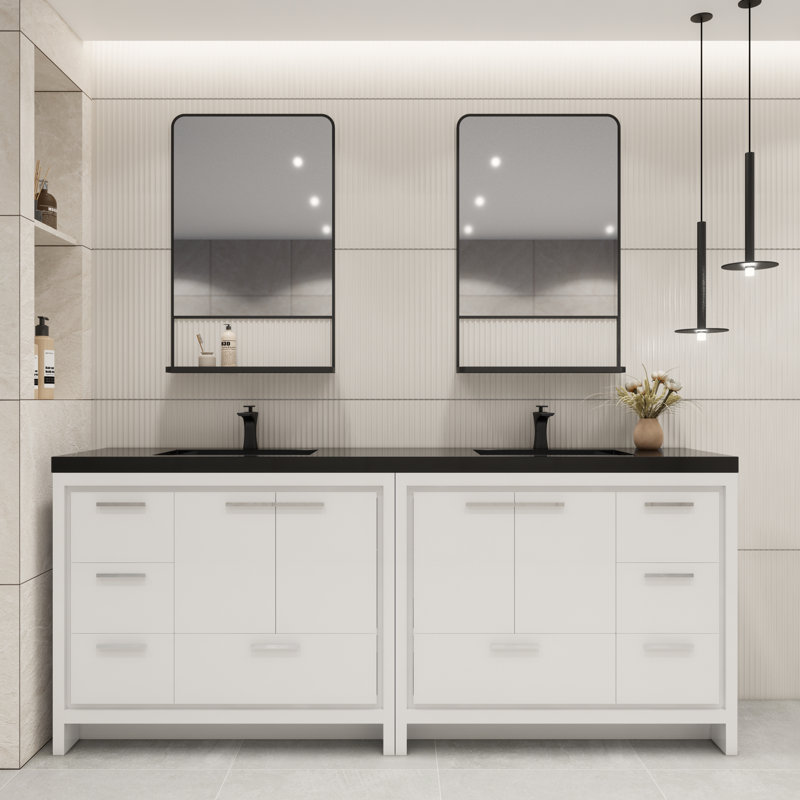 Ensemble de meuble-lavabo double 84 po Brayla, Blanc très luisant
