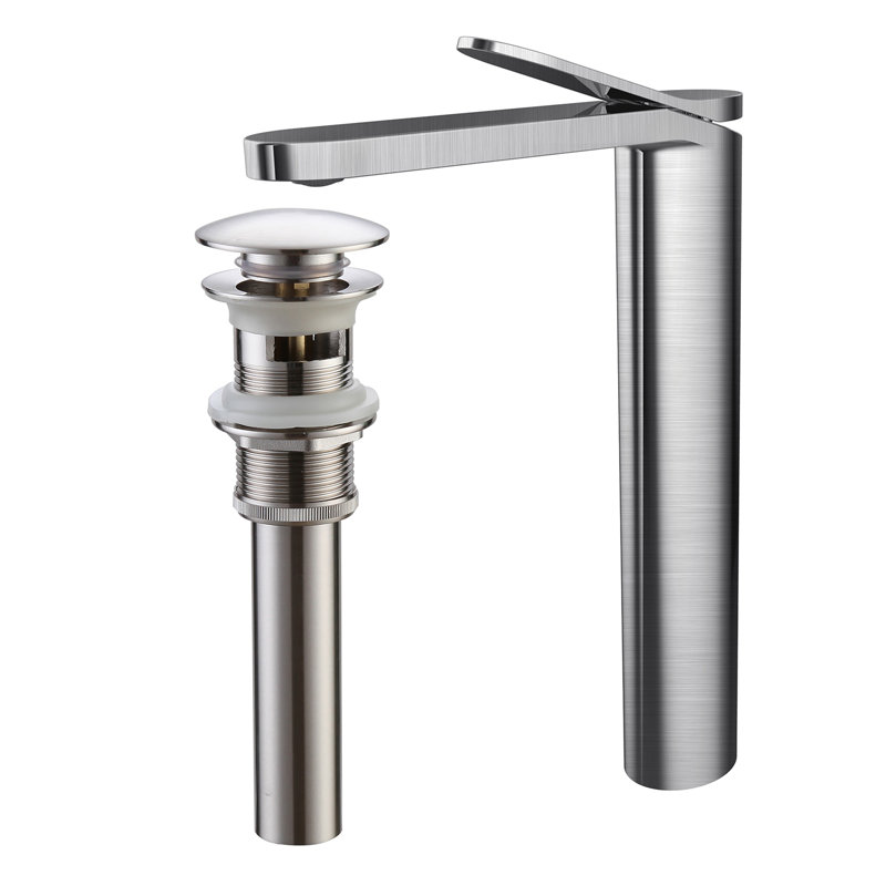Robinet de lavabo vasque à poignée simple 11,7 "H, Nickel brossé, Système de drainage non compris