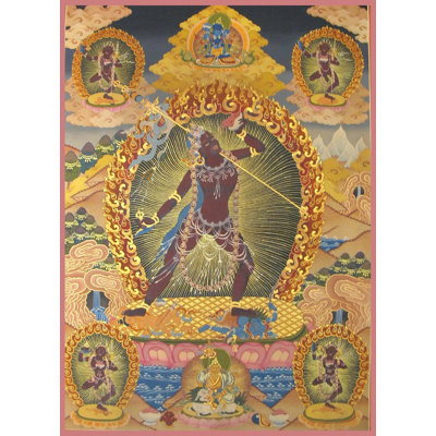 Vajrayogini dans des couleurs de style tibétain avec de l'or pur 24 carats (Thangka sans brocart)