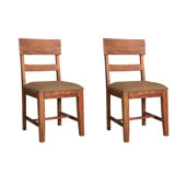 Ensemble de deux chaises d'appoint de salle à manger rembourrées à dossier en lattes de tissu brun