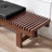 Aadi 59.5" Mid-Century Solid Wood Slatted Bench with 2 Removable Cushions-438191007