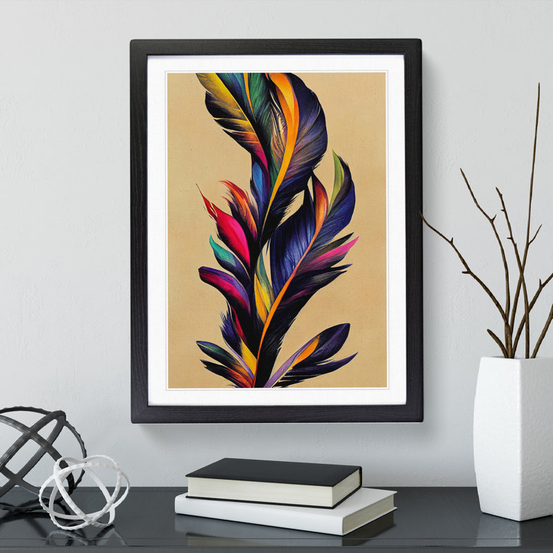 Mystical Feathers - Single Picture Frame Print, 64cm H x 46cm W x 2cm D, Black