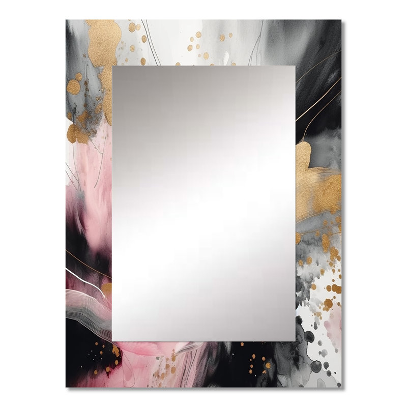 «Pink Gold Texture» Splash Marble III - Miroir mural décoratif en marbre, rose, impression sur métal, 32 po x 24 po