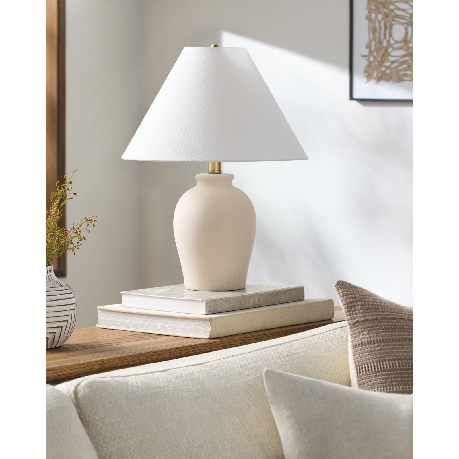  Chemise 19" Ceramic Table Lamp, Shell, White, Linen