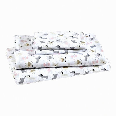 CozyPaws Printed Microfiber Sheet Set - Soft & Comfortable Queen Size Bedding with Deep Pockets, Flat Sheet, Pillowcase - White Puppy Love Design