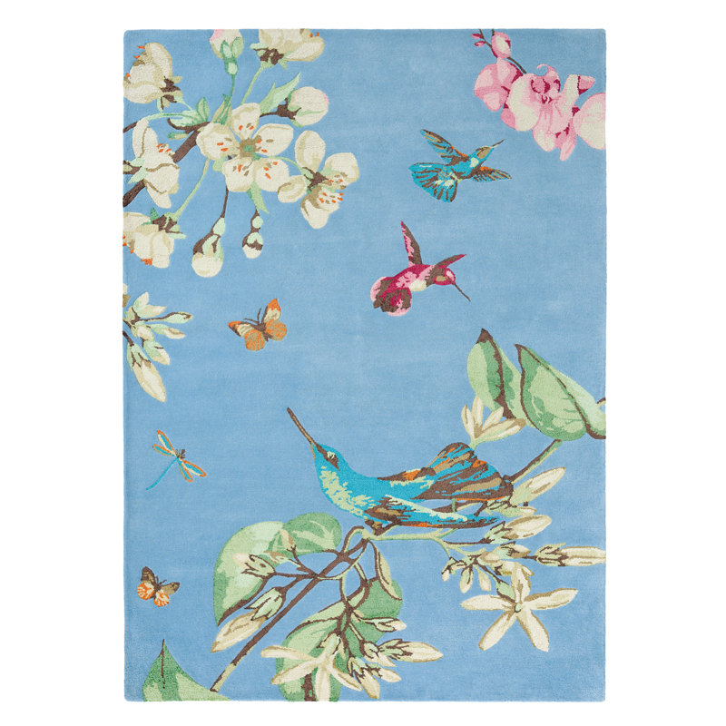 Hand Tufted Area Rug in Blue/Green/Ivory, Rectangle 6'7" x 9'2"